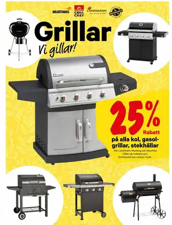 25% Rabatt Landmann, Mustang och Muurikka gasolgrillar, stekhällar