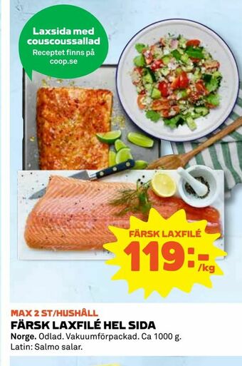 Coop Konsum Färsk laxfilé hel sida erbjuda