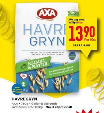 Willys Havregryn erbjuda