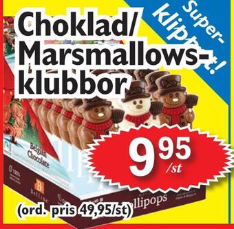T-jarlen Choklad/ marsmallowsklubbor erbjuda