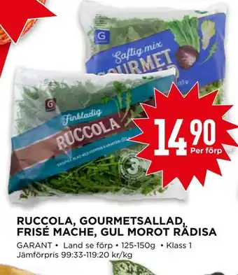 Willys Ruccola, gourmetsallad, frisé mache, gul morot rädisa erbjuda