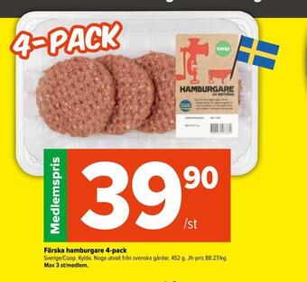 Coop Extra Färska hamburgare 4-pack erbjuda