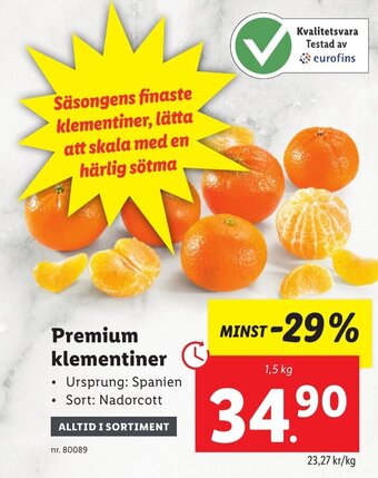 Lidl Premium Klementiner erbjuda