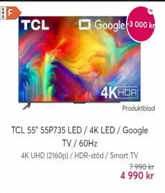 Webhallen TCL 55" 55P735 Led / 4K Led / Google TV / 60Hz erbjuda