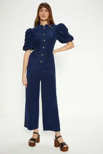 Oasis Cord scallop puff sleeve jumpsuit erbjuda