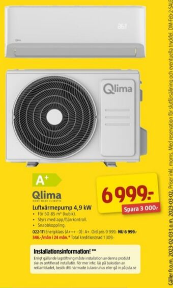 Jula Qlima värmepump erbjuda