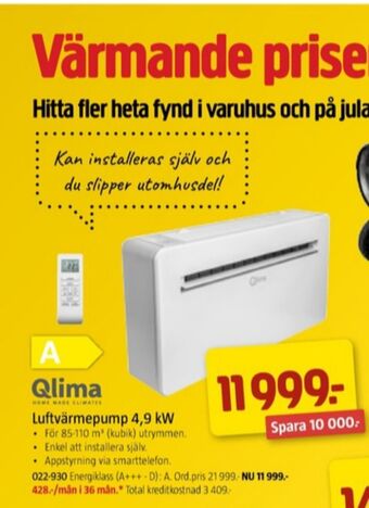 Jula Qlima värmepump erbjuda