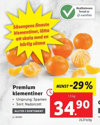 Lidl Premium klementiner erbjuda