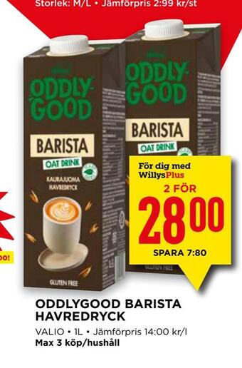 Willys Oddlygood barista havredryck erbjuda