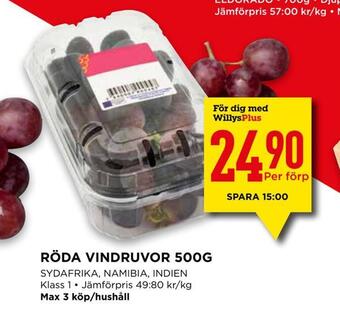 Willys Röda vindruvor 500g erbjuda