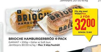 Willys Hemma Brioche hamburgerbröd 4-pack erbjuda