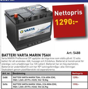 SeaSea Batteri varta marin 75ah erbjuda
