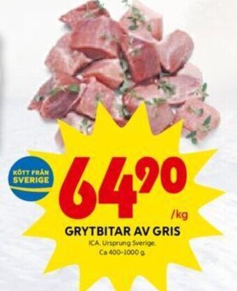 ICA Kvantum Grytbitar av gris erbjuda