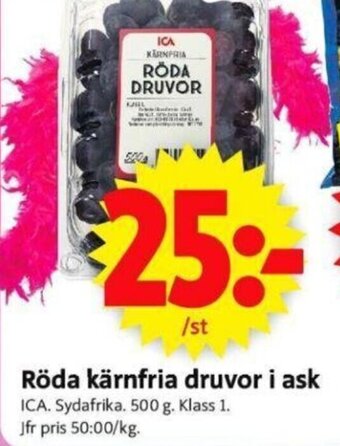 ICA Supermarket Röda kärnfria druvor i ask erbjuda