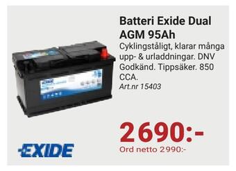 Erlandsons Brygga Batteri exide dual agm 95ah erbjuda