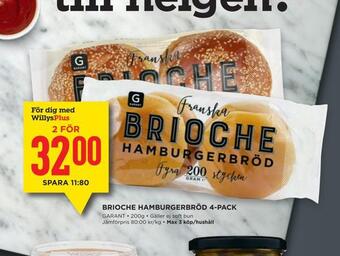 Willys Brioche hamburgerbröd 4-pack erbjuda