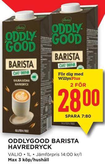 Willys Oddlygood barista havredryck erbjuda