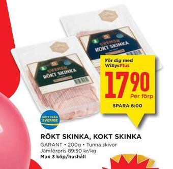 Willys Rökt skinka, kokt skinka erbjuda