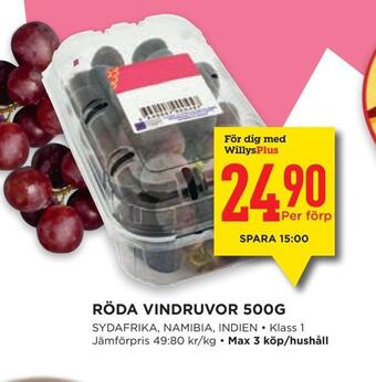 Willys Röda vindruvor 500g erbjuda