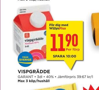 Willys Hemma Vispgrädde erbjuda
