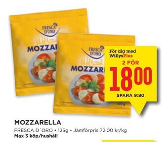 Willys Mozzarella erbjuda