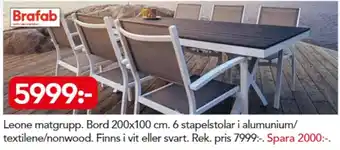 Bo Ohlsson Brafab Leone matgrupp Bord 200x200cm. 6 stapelstolar erbjuda