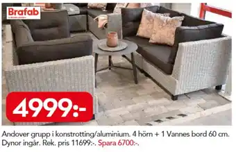 Bo Ohlsson Brafab Andover grupp 4 hörn + 1 Vannes bord 60cm erbjuda