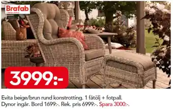 Brafab Evita beige/brun rund konstrotting 1 fåtölj + fotpall