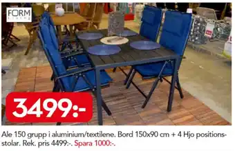 Bo Ohlsson Ale 150 grupp Bord 150x90cm + 4 Hjo positionsstolar erbjuda
