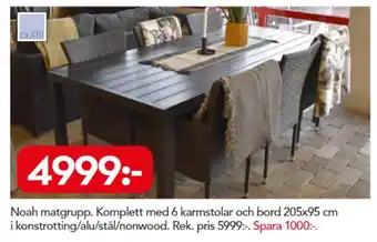 Bo Ohlsson Noah matgrupp 6 karmstolar och bord 205x95cm erbjuda