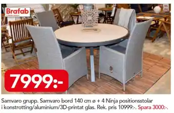 Bo Ohlsson Brafab Samvaro grupp bord 140cm ø + 4 Ninja positionsstolar erbjuda