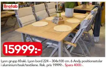 Bo Ohlsson Brafab Lyon grupp Khaki Lyon bord 224-304x100cm. 6 Andy positionsstolar erbjuda