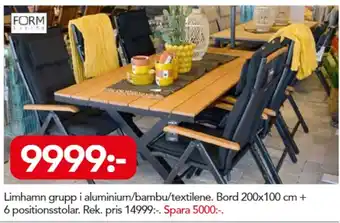 Bo Ohlsson Limhamn grupp Bord 200x100cm + 6 positionsstolar erbjuda