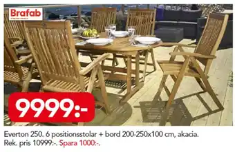 Bo Ohlsson Brafab Everton 250 6 positionsstolar + bord 200-250x100cm erbjuda