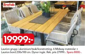 Bo Ohlsson Brafab Laurion grupp 6 Midway matstolar + Laurion bord 230x100cm erbjuda