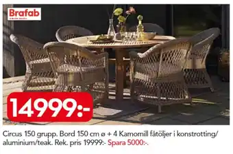 Bo Ohlsson Brafab Circus Bord 150cm ø + 4 Kamomill fåtöljer erbjuda