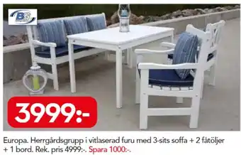 Bo Ohlsson Europa Herrgårdsgrupp 3-sits soffa + 2 fåtöljer + 1 bord erbjuda
