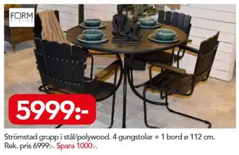 Bo Ohlsson Strömstad grupp 4 gungstolar + 1 bord ø 112cm erbjuda