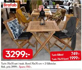 Bo Ohlsson Brafab Turin 70x70 set i teak Bord 70x70cm + 2 fällstolar erbjuda