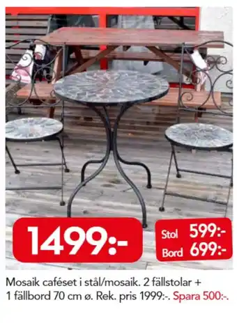 Mosaik caféset 2 fällstolar + 1 fällbord 70cm ø