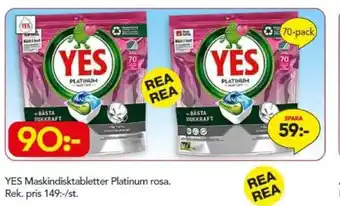 YES Maskindisktabletter Platinum Rosa