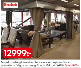 Bo Ohlsson Brafab Scopello paviljong 3x4 meter med takplattor i 6mm polykarbonat erbjuda