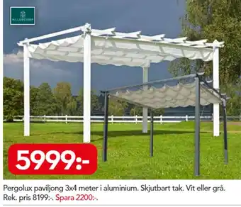 Pergolux paviljong 3x4 meter i aluminium