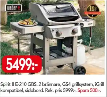 Bo Ohlsson Spirit II E-210 GBS 2 brännare, GS4 grillsystem, iGrill Kompatibel, sidobord erbjuda