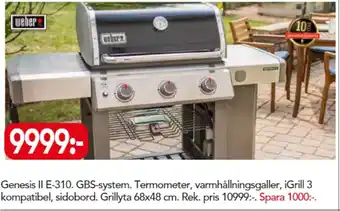 Bo Ohlsson weber Genesis II E-310 GBS-system Termometer, varmhållningsgaller iGrill 3 kompatibel, sidobord Grillyta 68x48cm erbjuda