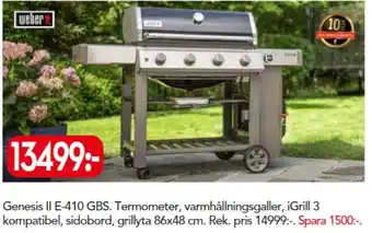 Bo Ohlsson Genesis II E-410 GBS Termometer, varmhållningsgaller iGrill 3 kompatibel, sidobord Grillyta 86x48cm erbjuda