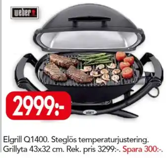 Bo Ohlsson weber Elgrill Q1400 Steglös temperaturjustering Grillyta 43x32cm erbjuda