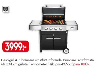 Bo Ohlsson Gasolgrill 4+1 brännare i rostfritt utförande Brännare i rostfritt stål 64,3x41cm grillyta erbjuda