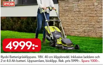 Bo Ohlsson Ryobi Batterigräsklippare 18V 40cm erbjuda