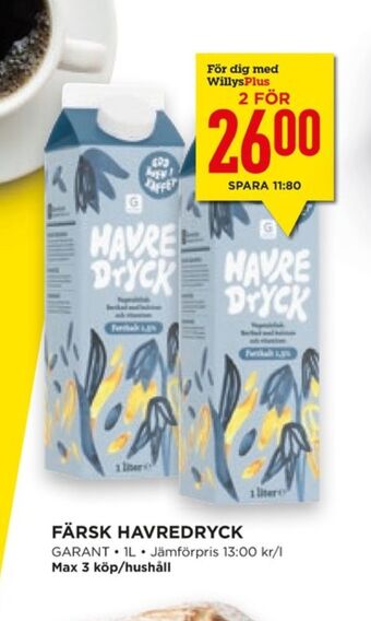 Willys Hemma Barista havredryck erbjuda